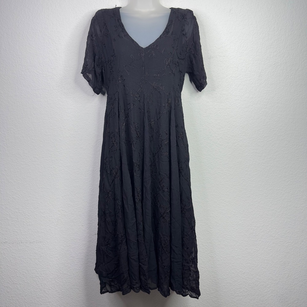 Lola P Dress Womens S Black Embroidered Boho‎ Whimsigoth Cottagecore Romantic